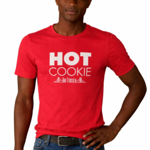 Red Hot Cookie San Francisco t-shirt on male model.